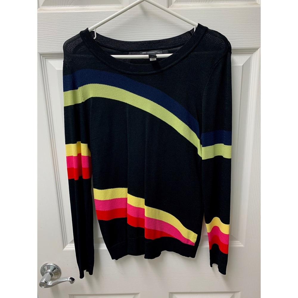 Black Long Sleeved Dress Shirt w/ Colorful Stripes